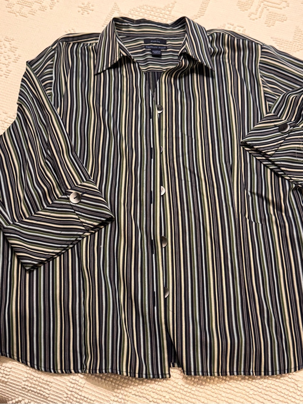 Arrow Womens Black and Green Striped Button-Up Shirt